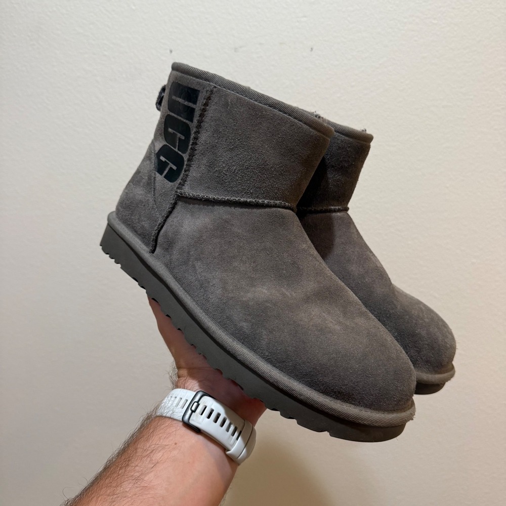 UGG Classic Mini Side Logo Grey Suede Ankle Boots Mens 12 1108231